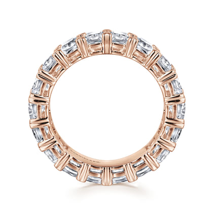 14K Rose Gold Cushion Cut Diamond Eternity Band with Heart Prongs