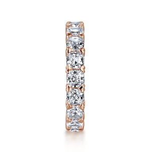 14K Rose Gold Cushion Cut Diamond Eternity Band with Heart Prongs