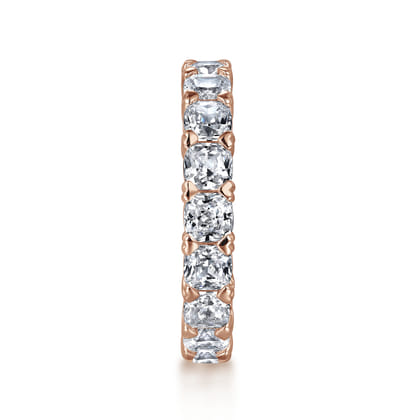14K Rose Gold Cushion Cut Diamond Eternity Band with Heart Prongs