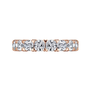 14K Rose Gold Cushion Cut Diamond Eternity Band with Heart Prongs