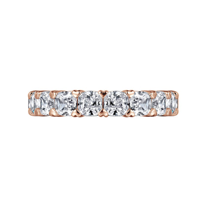 14K Rose Gold Cushion Cut Diamond Eternity Band with Heart Prongs