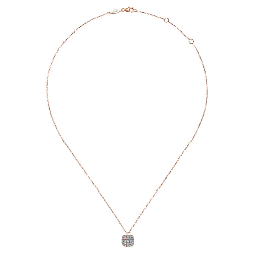 14K Rose Gold Cushion Shaped Diamond Cluster Pendant Necklace - 0.5 ct - Shot 2