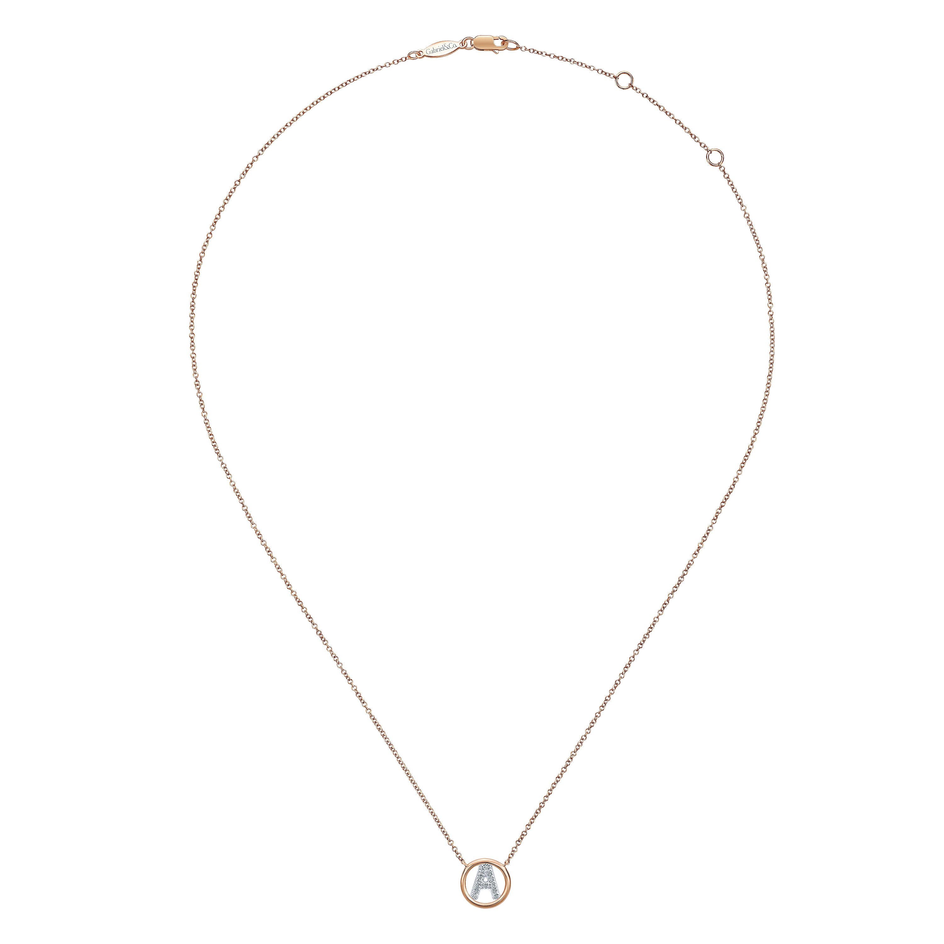 14K Rose Gold Diamond A Initial Pendant Necklace