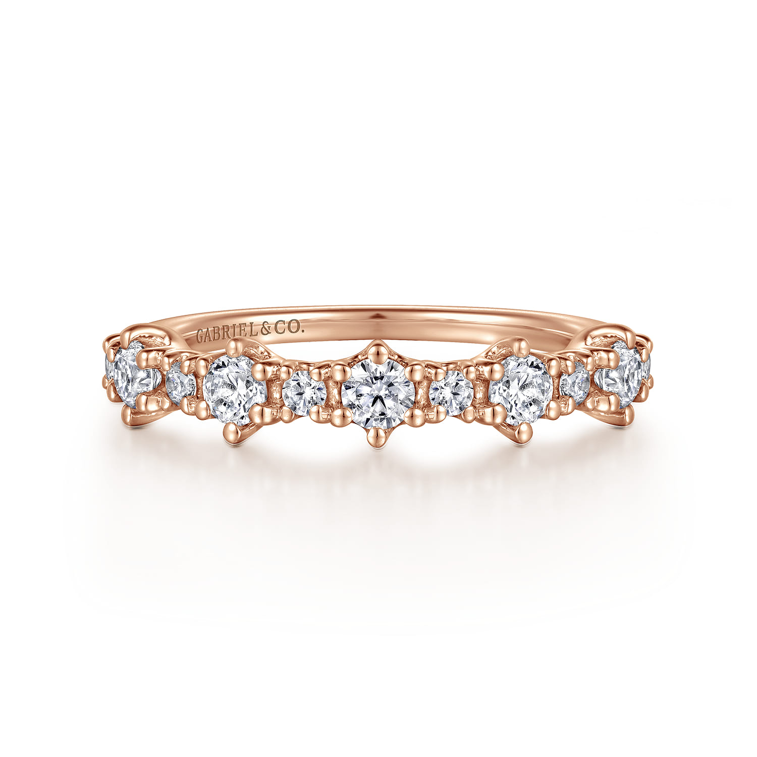 Straight Wedding Ring in 14k Rose Gold with Round Natural Diamond at Gabriel & Co. - Shot 1