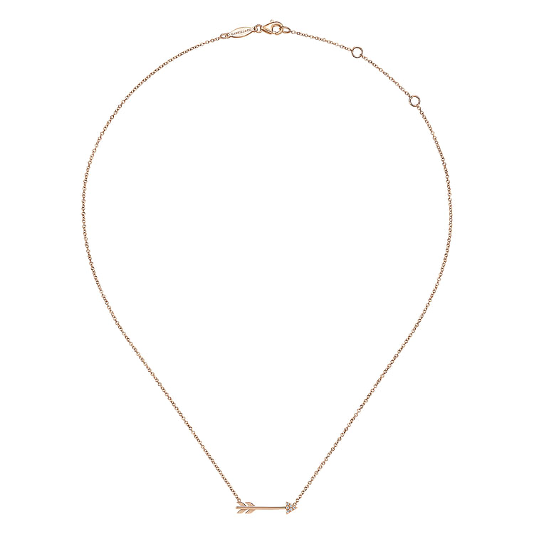 14K Rose Gold Diamond Arrow Necklace