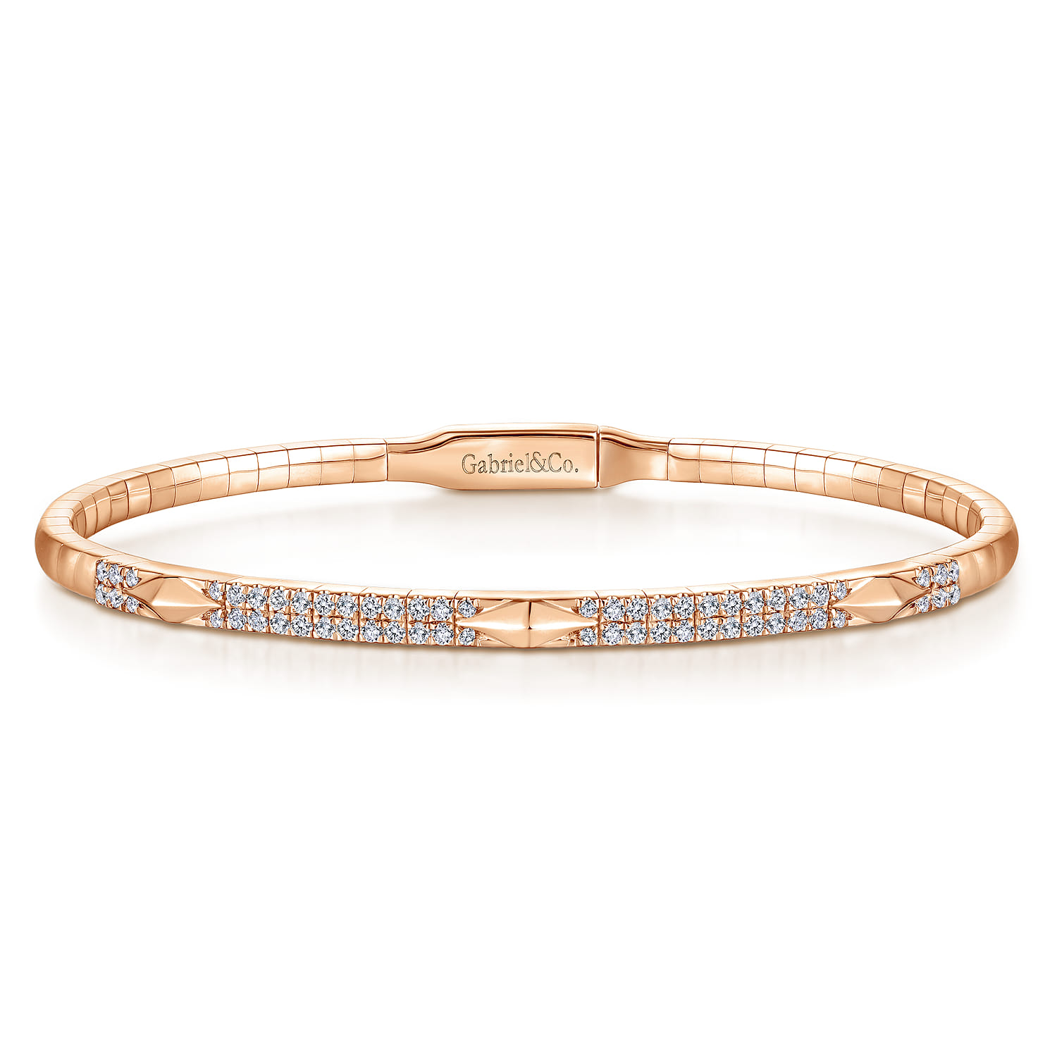 14K Rose Gold Diamond Bangle with Pyramid Rhombus Stations - 0.5 ct - Shot 1