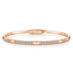 14K Rose Gold Diamond Bangle with Pyramid Rhombus Stations