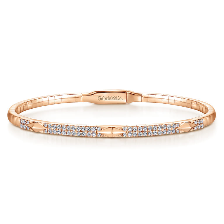14K Rose Gold Diamond Bangle with Pyramid Rhombus Stations - 0.5 ct - Shot 1