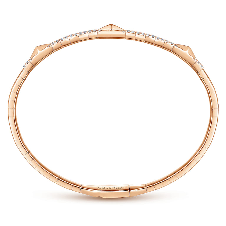 14K Rose Gold Diamond Bangle with Pyramid Rhombus Stations - 0.5 ct - Shot 3