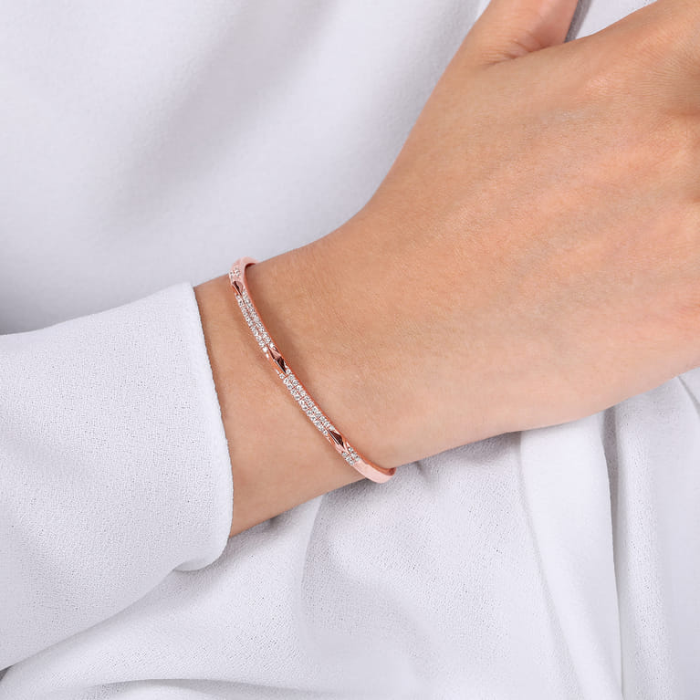 14K Rose Gold Diamond Bangle with Pyramid Rhombus Stations - 0.5 ct - Shot 4