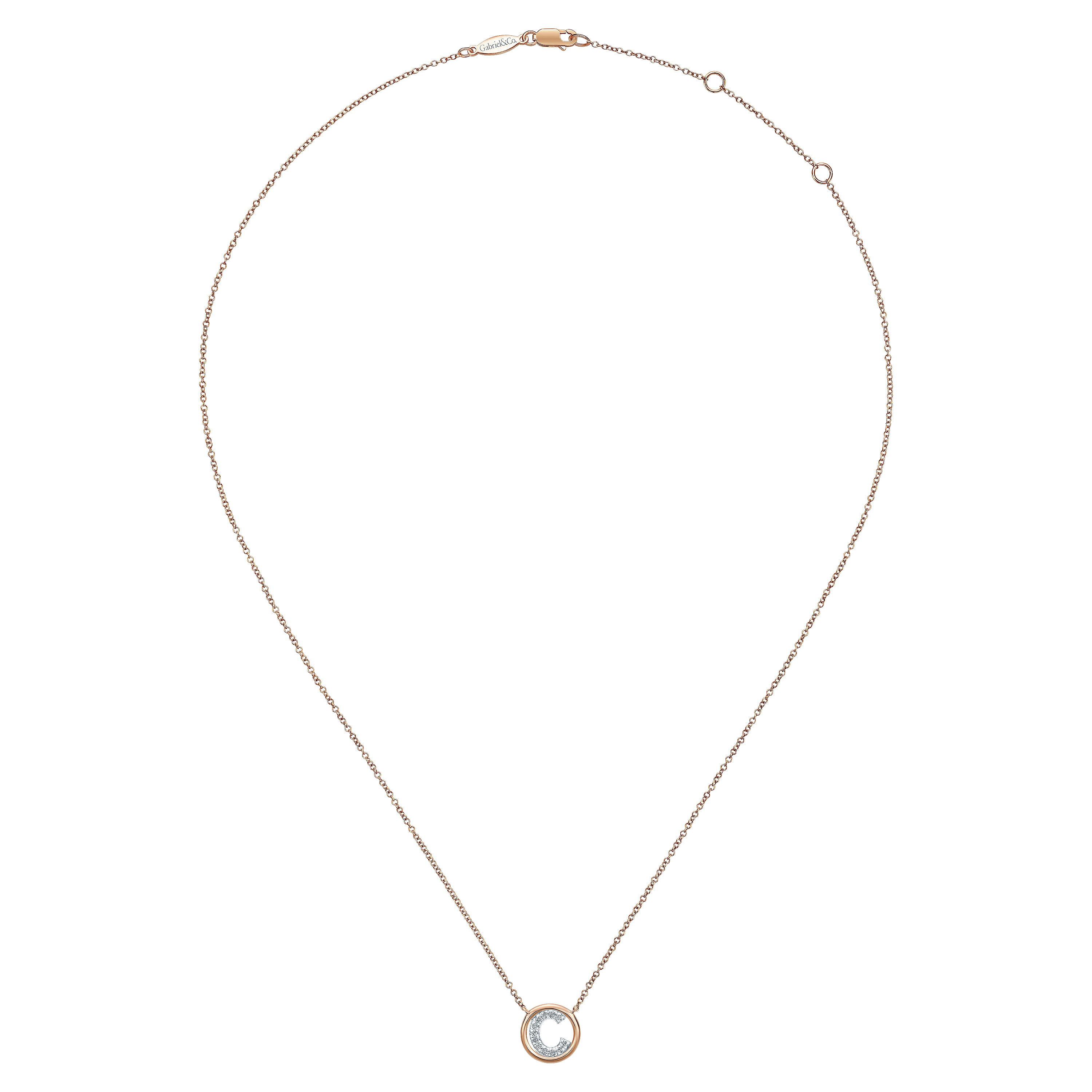 14K Rose Gold Diamond C Initial Pendant Necklace - 0.04 ct - Shot 2