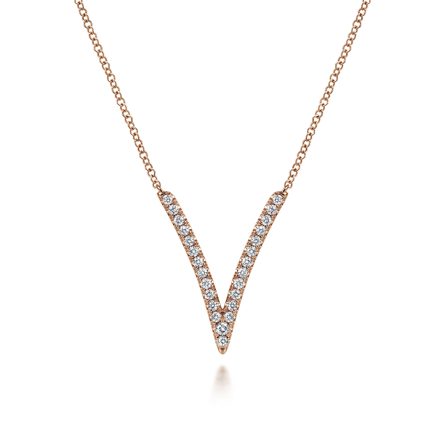 14K Rose Gold Diamond Chevron Necklace
