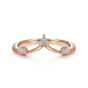 14K Rose Gold Diamond Cluster Chevron Ring