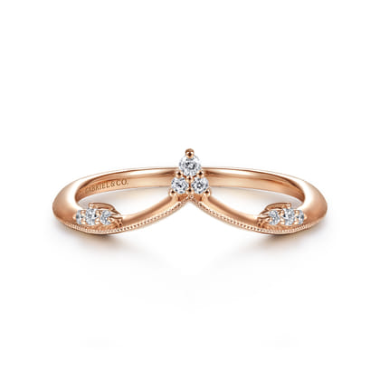 14K Rose Gold Diamond Cluster Chevron Ring