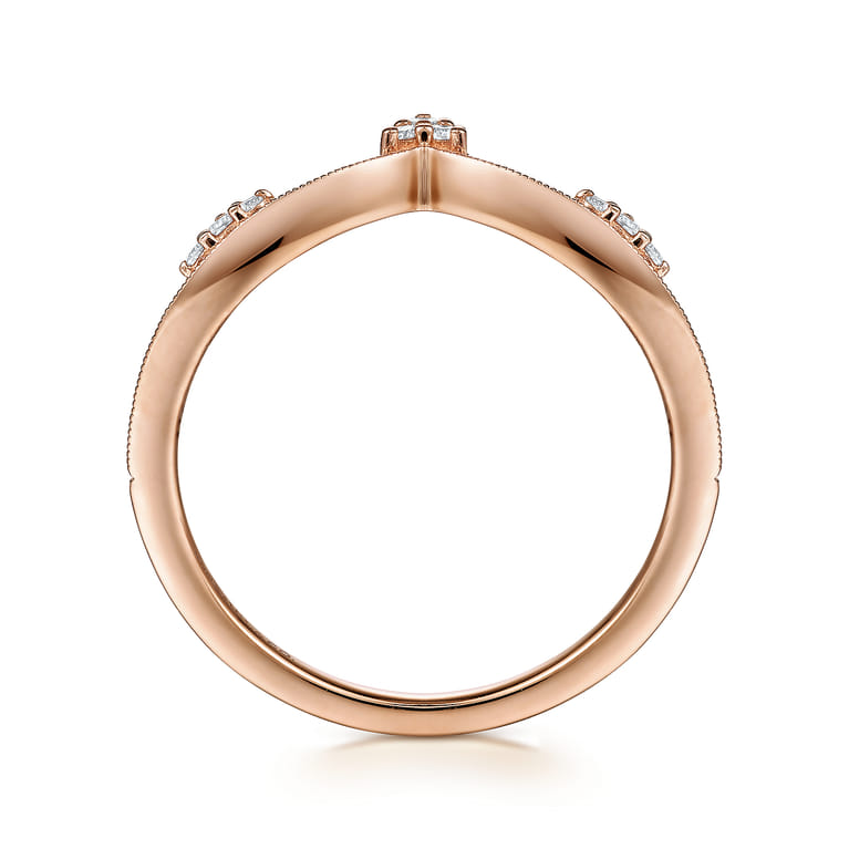14K Rose Gold Diamond Cluster Chevron Ring - 0.07 ct - Shot 2