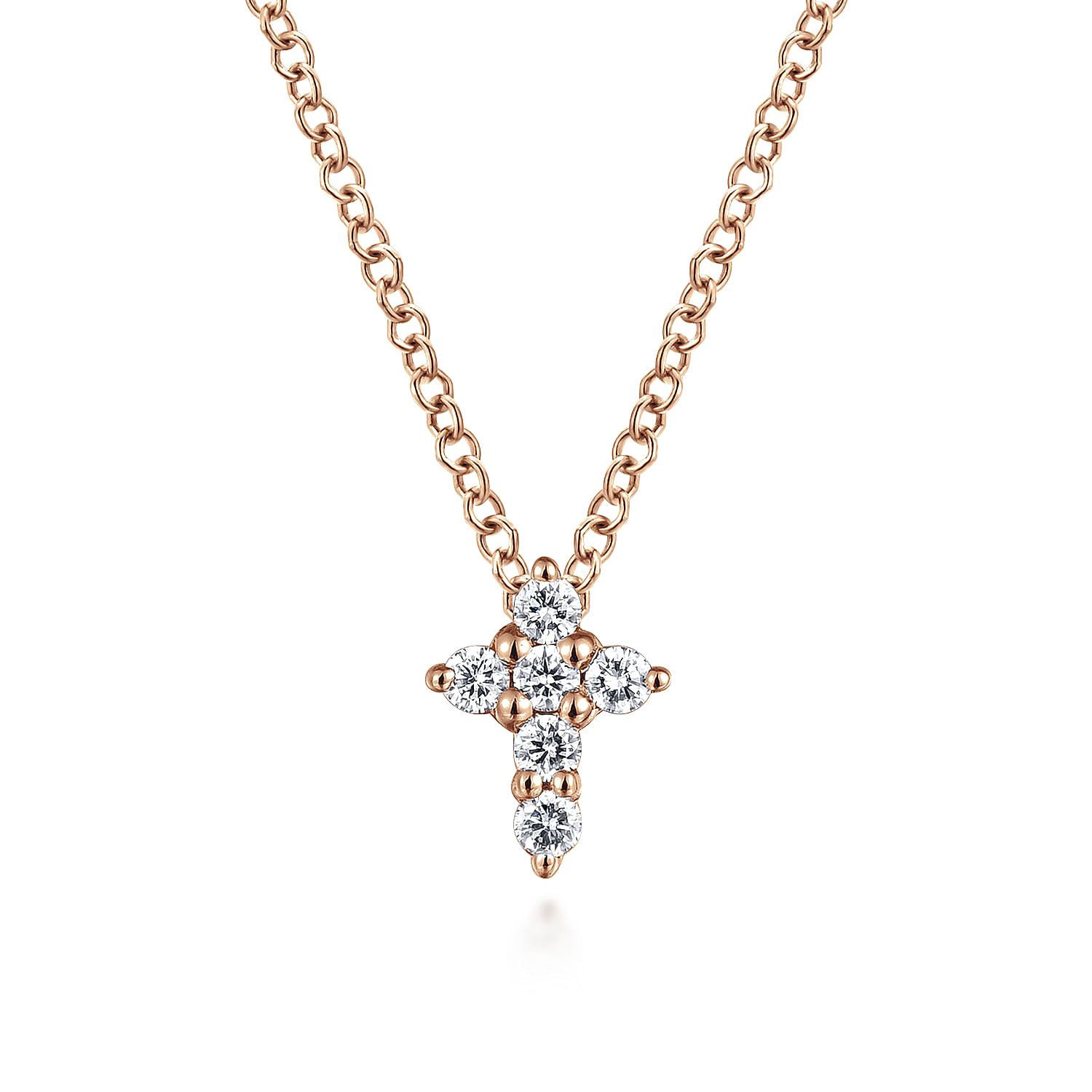 14K Rose Gold Diamond Cross Necklace