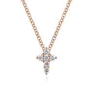 14K Rose Gold Diamond Cross Necklace