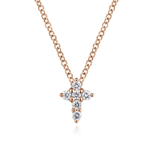 14K Rose Gold Diamond Cross Necklace