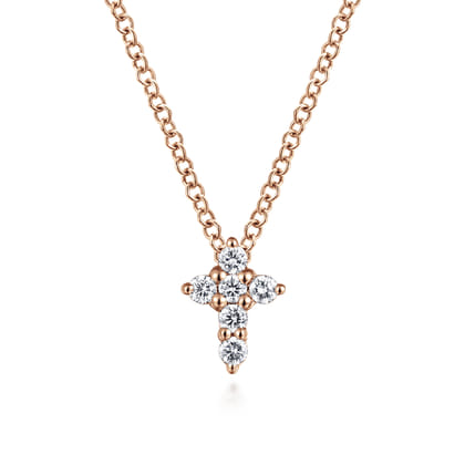 14K Rose Gold Diamond Cross Necklace