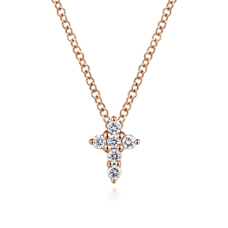 14K Rose Gold Diamond Cross Necklace - 0.11 ct - Shot 1