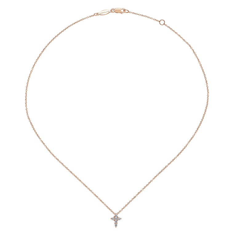 14K Rose Gold Diamond Cross Necklace - 0.11 ct - Shot 2