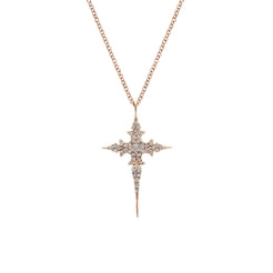 14K Rose Gold Diamond Cross Pendant Necklace