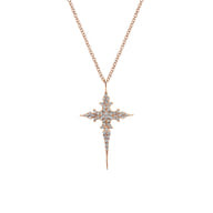 14K Rose Gold Diamond Cross Pendant Necklace