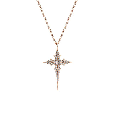 14K Rose Gold Diamond Cross Pendant Necklace
