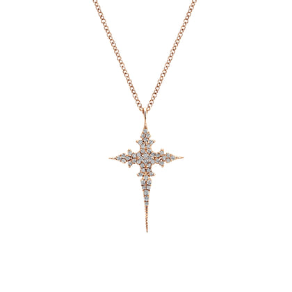 14K Rose Gold Diamond Cross Pendant Necklace