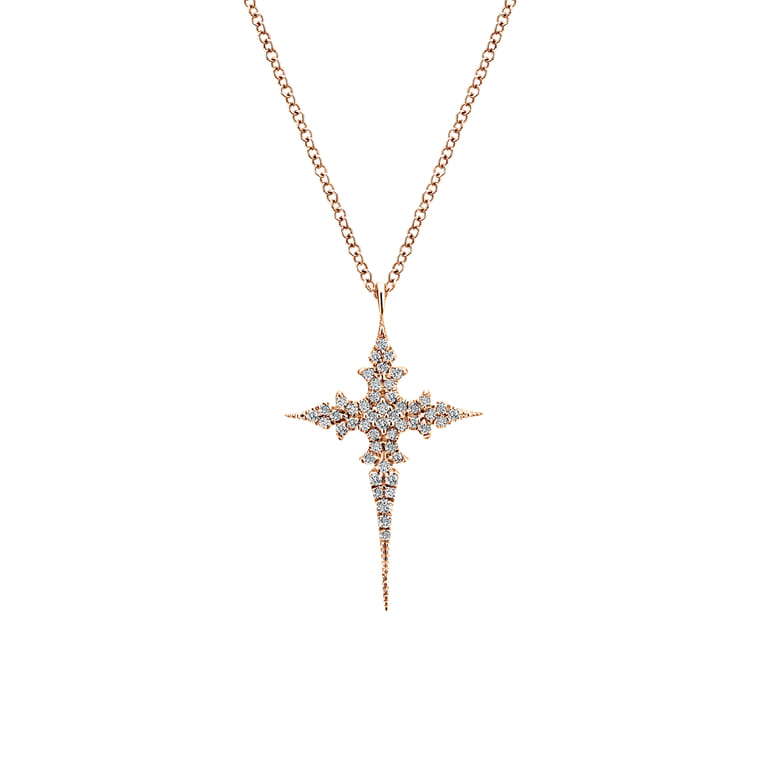 14K Rose Gold Diamond Cross Pendant Necklace - 0.2 ct - Shot 1