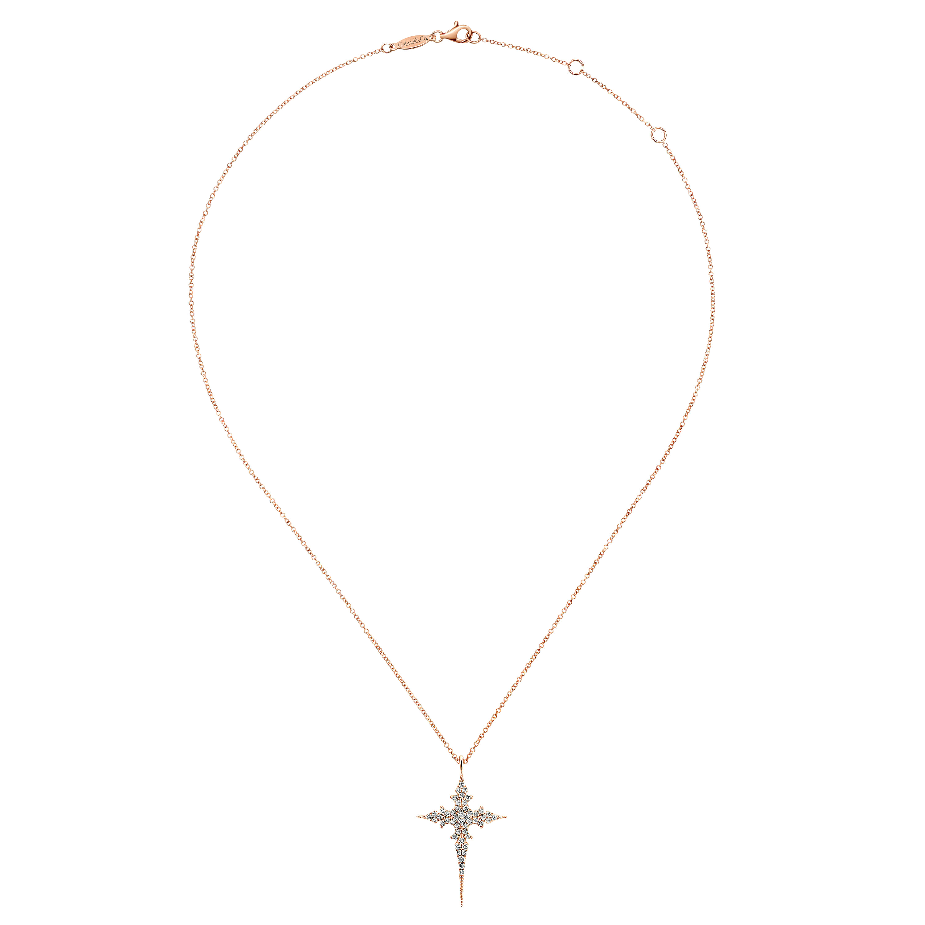 14K Rose Gold Diamond Cross Pendant Necklace - 0.2 ct - Shot 2