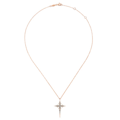 14K Rose Gold Diamond Cross Pendant Necklace