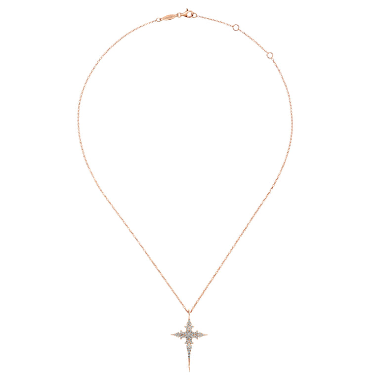 14K Rose Gold Diamond Cross Pendant Necklace - 0.2 ct - Shot 2