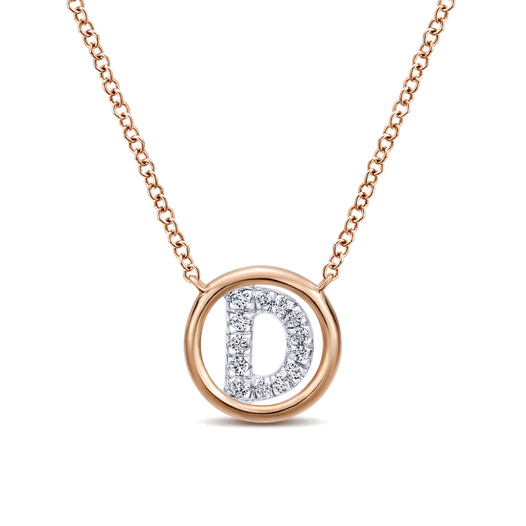 14K Rose Gold Diamond D Initial Pendant Necklace - 0.06 ct - Shot 1