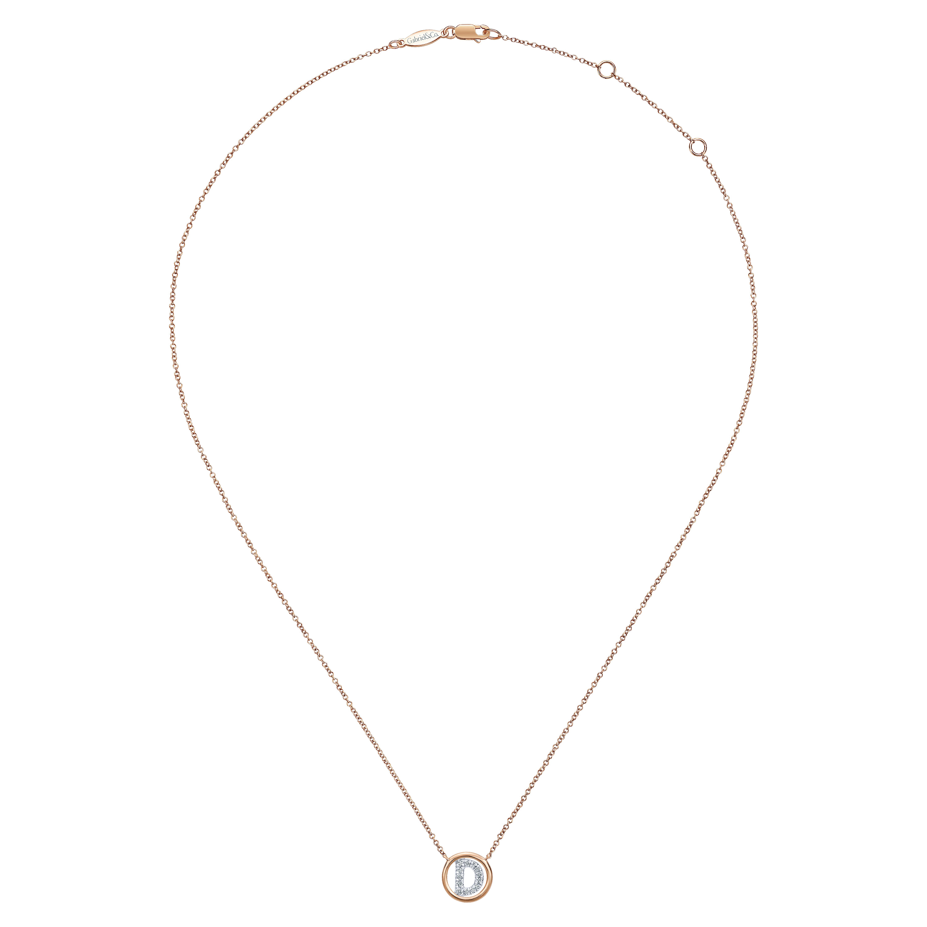 14K Rose Gold Diamond D Initial Pendant Necklace - 0.06 ct - Shot 2