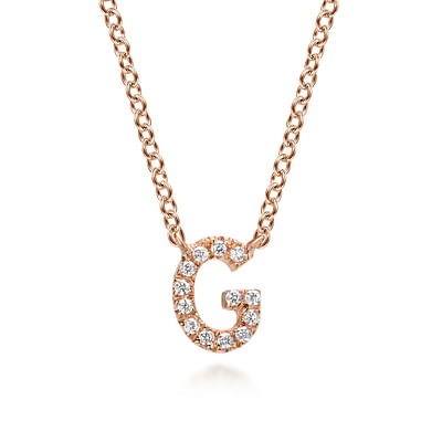 14K Rose Gold Diamond G Initial Pendant Necklace