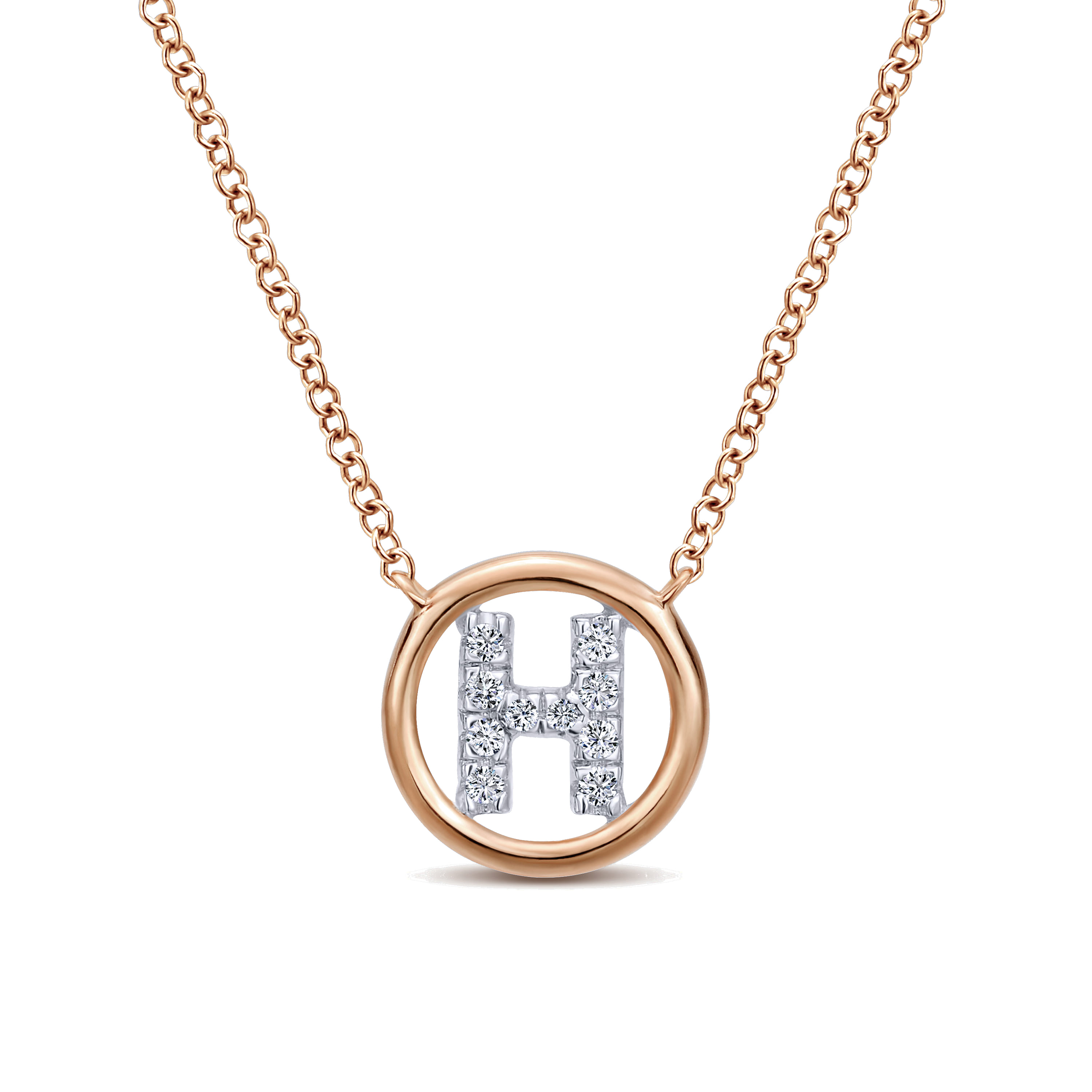 14K Rose Gold Diamond H Initial Pendant Necklace - 0.06 ct - Shot 1