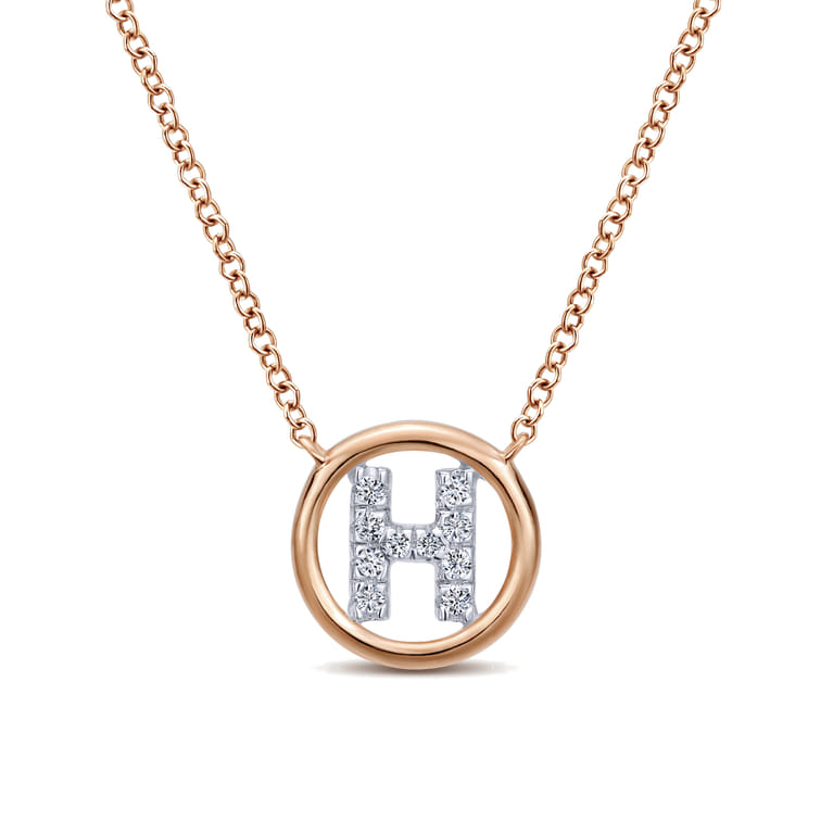 14K Rose Gold Diamond H Initial Pendant Necklace - 0.06 ct - Shot 1
