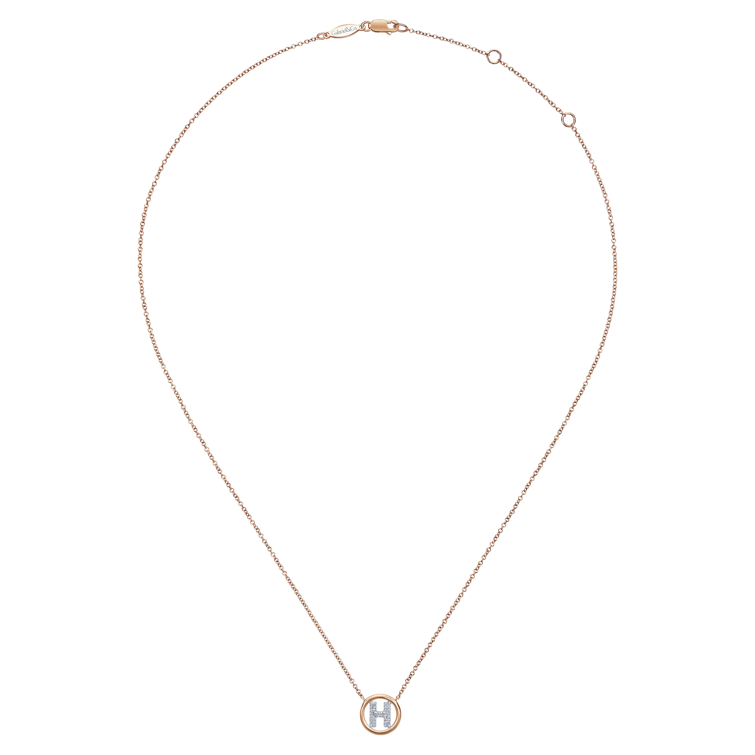 14K Rose Gold Diamond H Initial Pendant Necklace - 0.06 ct - Shot 2