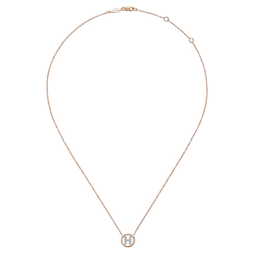 14K Rose Gold Diamond H Initial Pendant Necklace - 0.06 ct - Shot 2