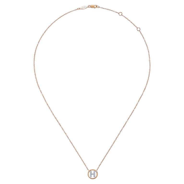 14K Rose Gold Diamond H Initial Pendant Necklace - 0.06 ct - Shot 2