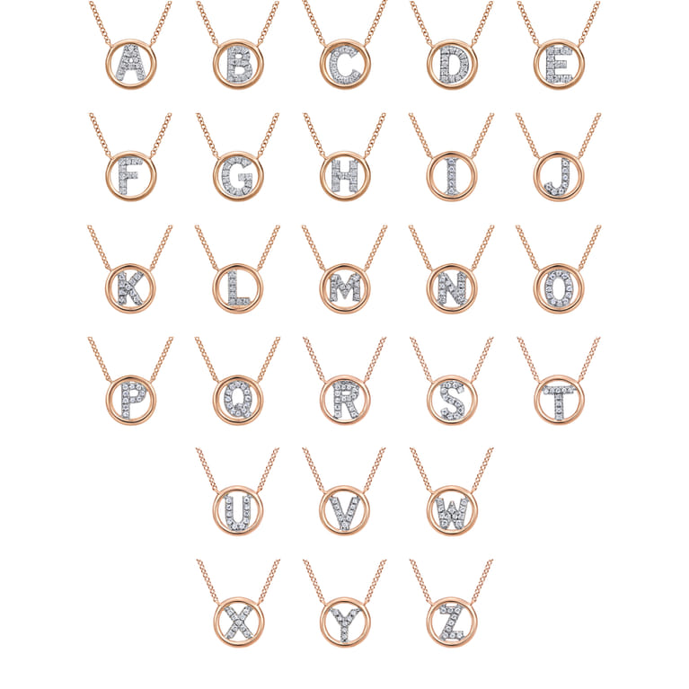 14K Rose Gold Diamond H Initial Pendant Necklace - 0.06 ct - Shot 3