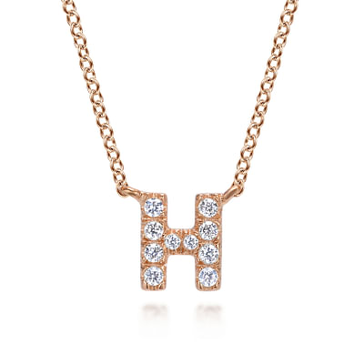 14K Rose Gold Diamond H Initial Pendant Necklace