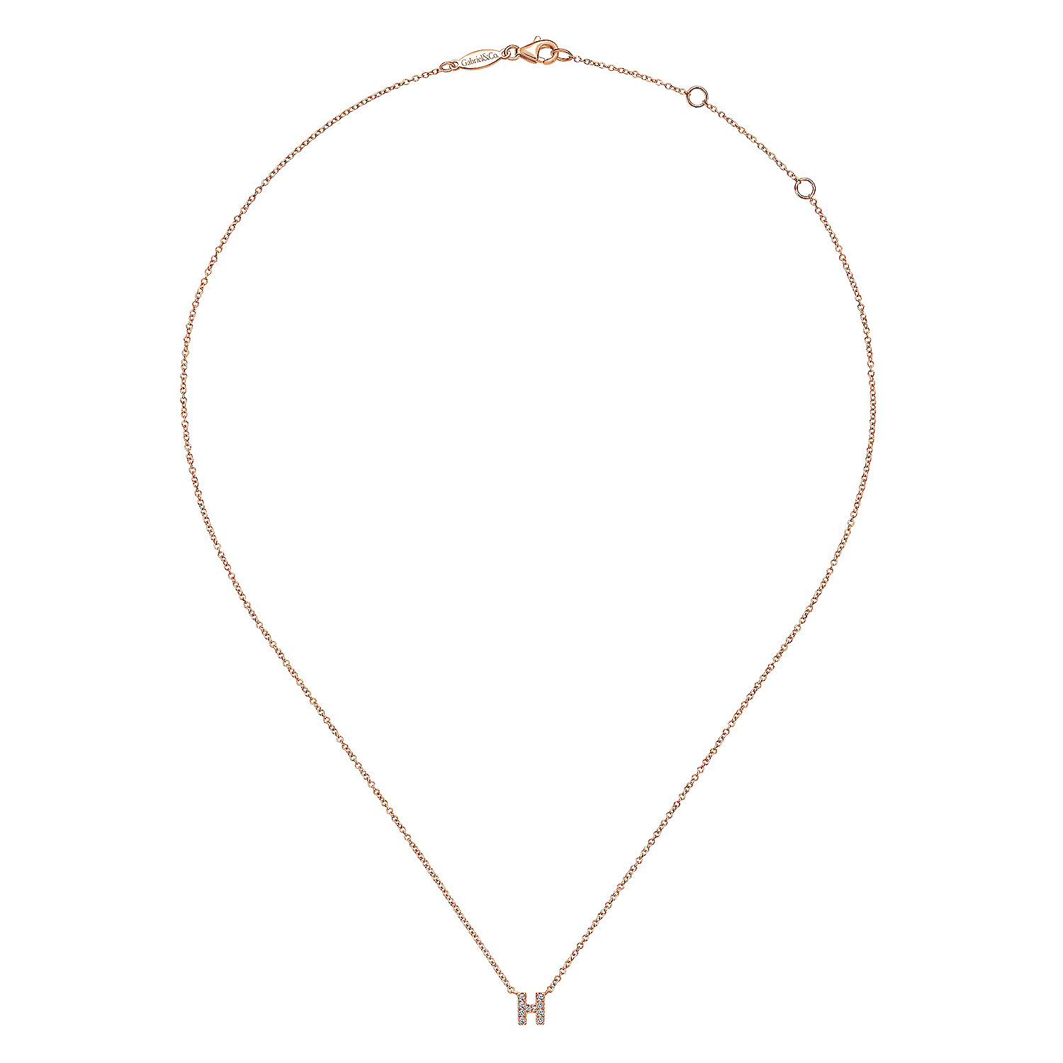 14K Rose Gold Diamond H Initial Pendant Necklace - 0.05 ct - Shot 2