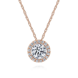 14K Rose Gold Diamond Halo Pendant Necklace