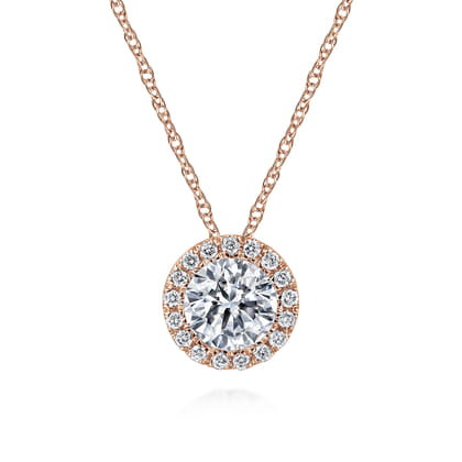 14K Rose Gold Diamond Halo Pendant Necklace