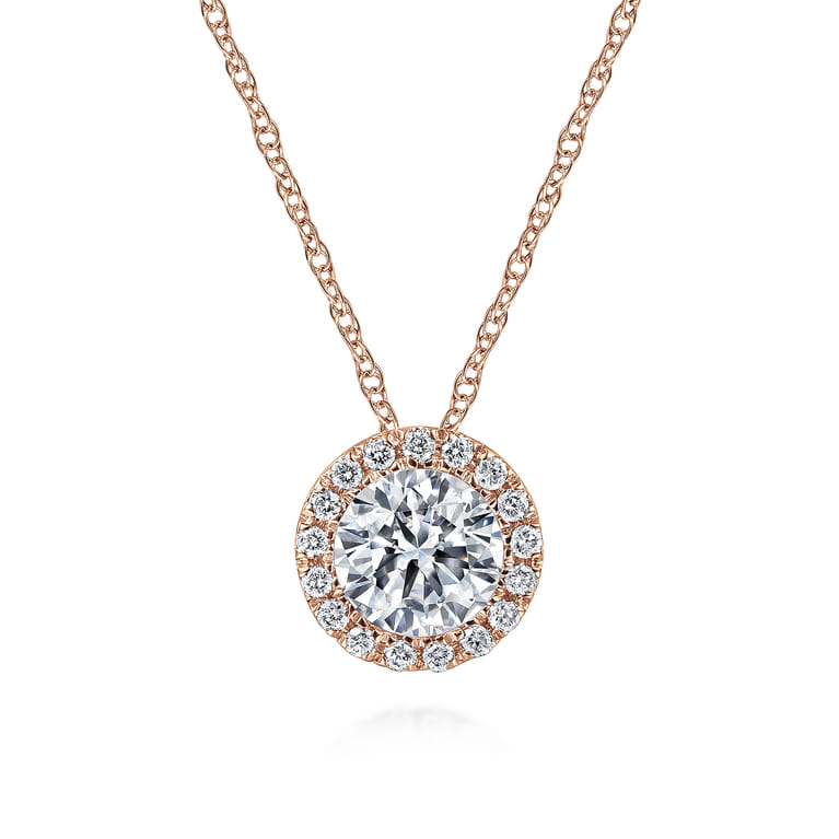 14K Rose Gold Diamond Halo Pendant Necklace - 0.54 ct - Shot 1