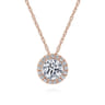 14K Rose Gold Diamond Halo Pendant Necklace - 0.54 ct