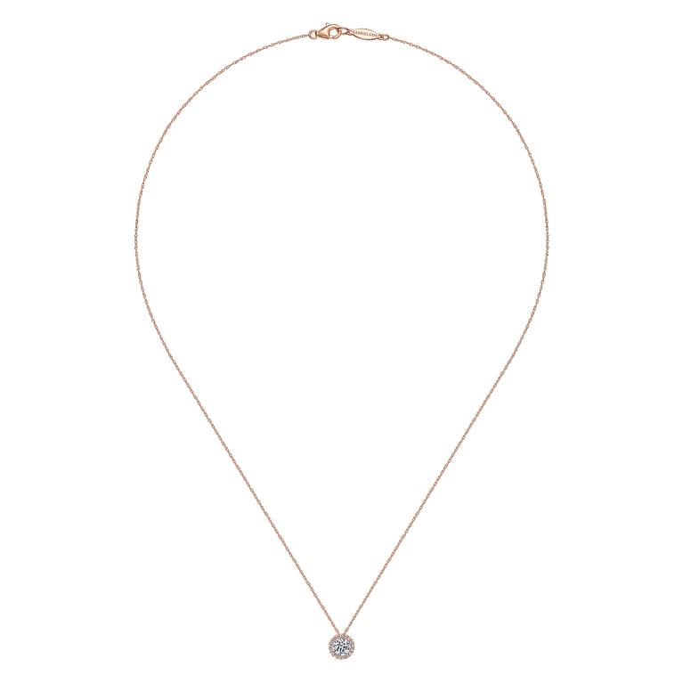14K Rose Gold Diamond Halo Pendant Necklace - 0.54 ct - Shot 2