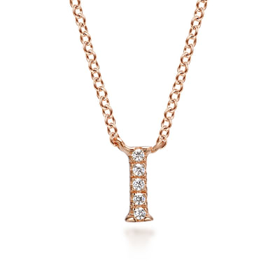 14K Rose Gold Diamond I Initial Pendant Necklace